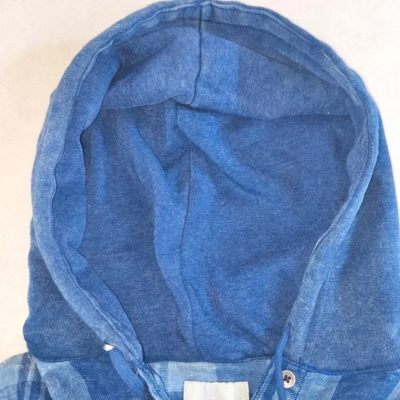American Eagle Hooded Plaid Flannel Shirt SP Blue Button Up Hoodie Top - Picture 8 of 16